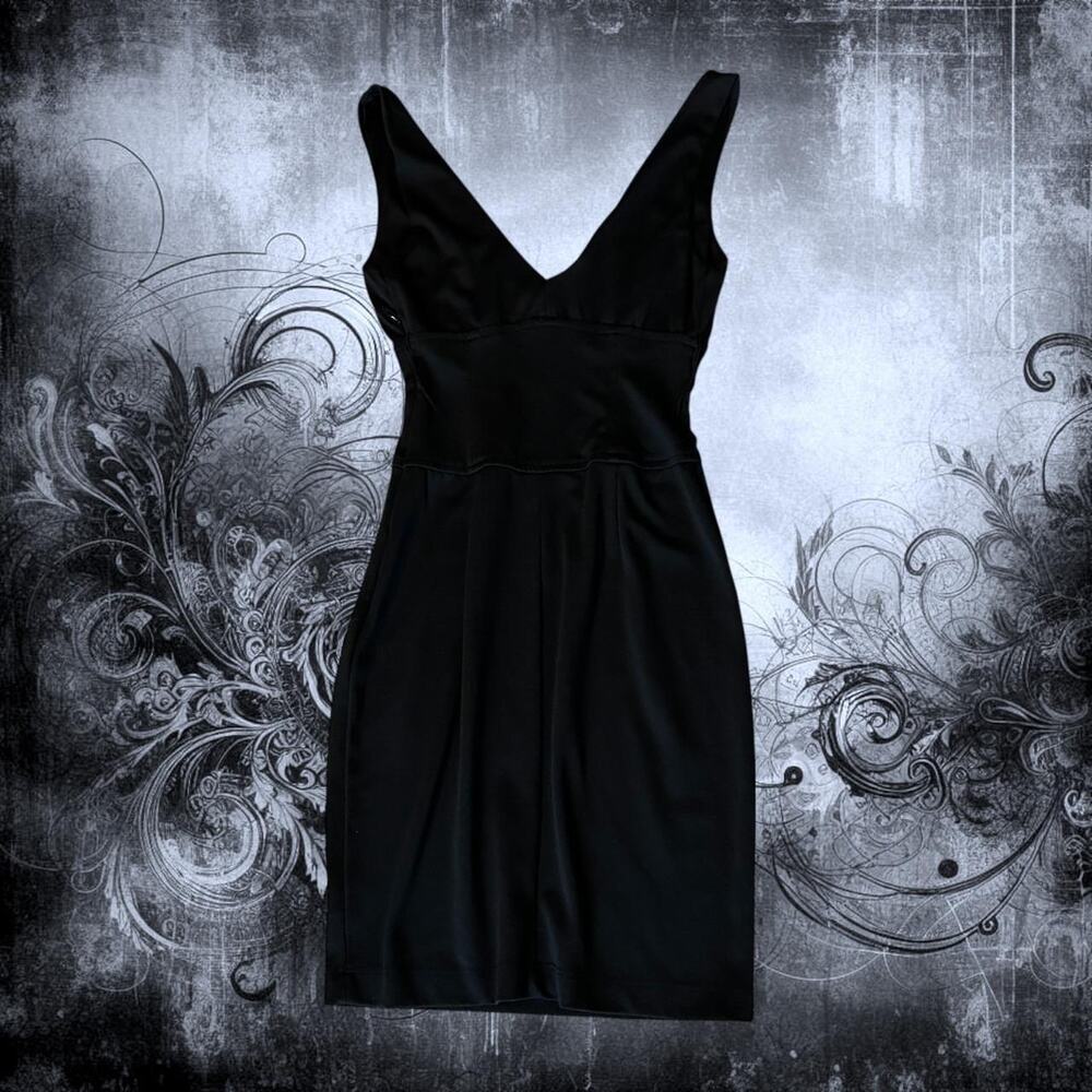 ultra flattering plunge v neckline sleek black fitted glam going out party dress